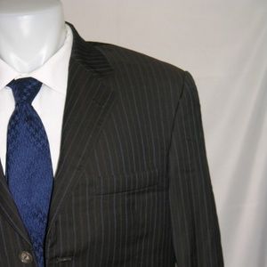Lombardo Platinum Collection Custom Wool Silk Brown Stripe Three Button Suit 40L